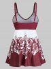 Ruched Floral Rose Plus Size Tankini Swimsuit -  