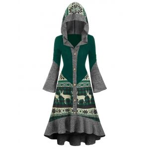 

Christmas Elk Hooded Flippy Hem Knitted Dress, Multi a