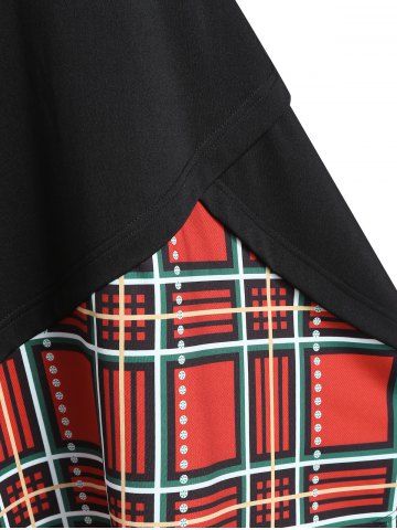 

Plaid Panel Button Long Sleeve Mini Dress, Black