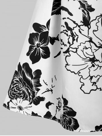 

Floral Open Shoulder Ruched Dress, Black