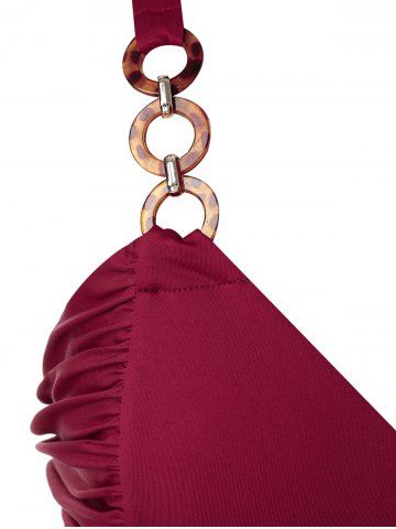 

Plus Size Ruched Ring A Line Backless Tank Top, Red wine