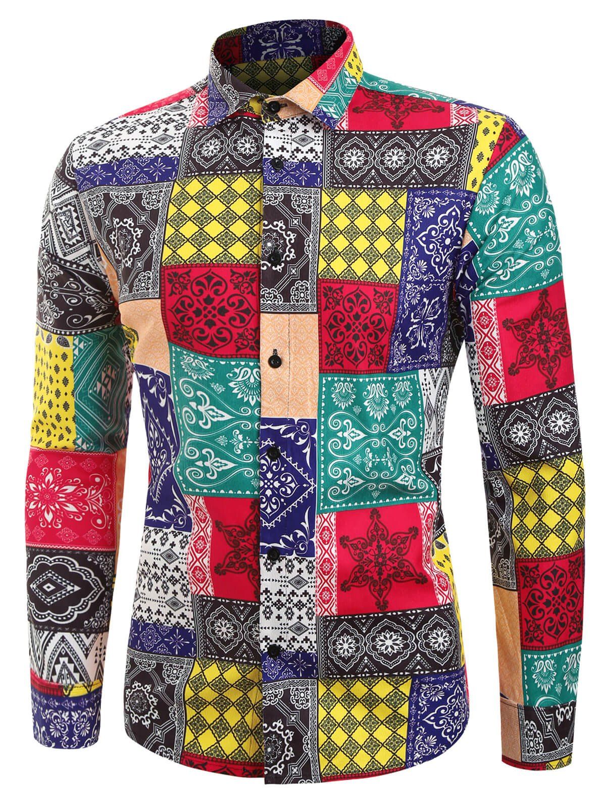 

Bandana Print Patchwork Long Sleeve Shirt, Multi