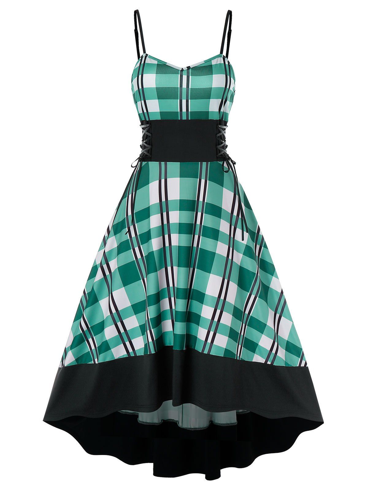 

Plaid Pattern Sweetheart Collar Midi Dress, Multi-a