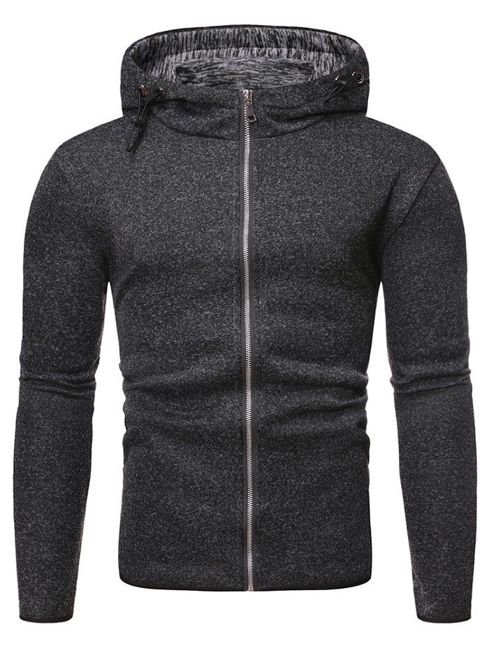 

Solid Color Zipper Hooded Sweatshirt, Black