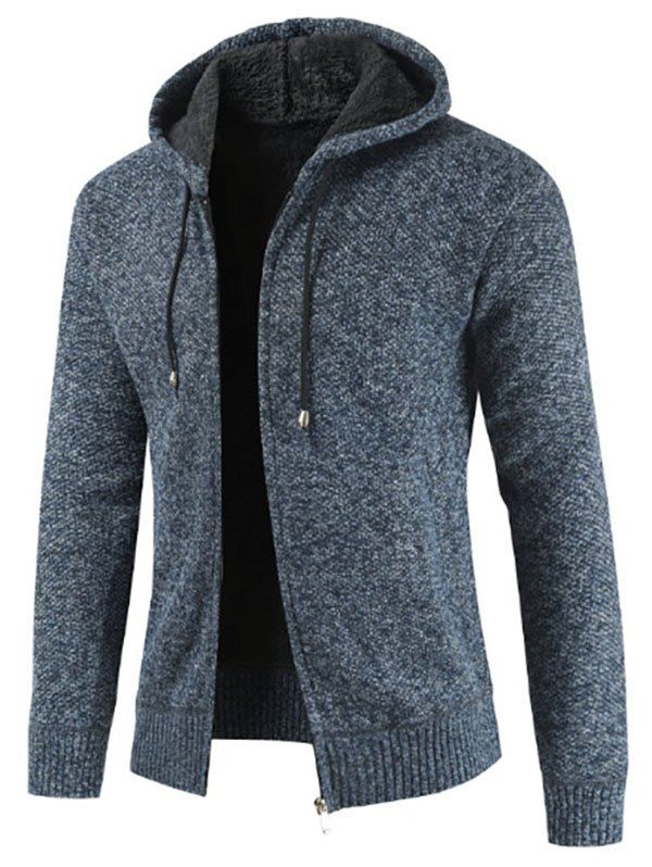 

Casual Zip Up Hooded Fluffy Cardigan, Deep blue