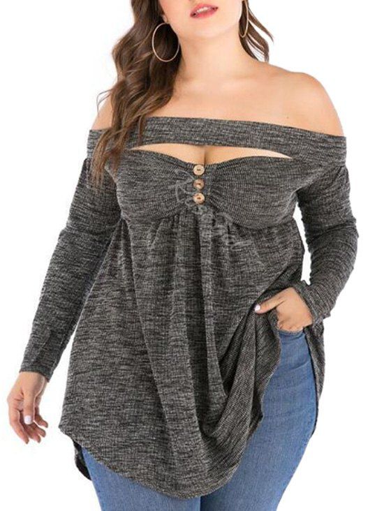 

Plus Size Cutout Off Shoulder Marled T Shirt, Gray