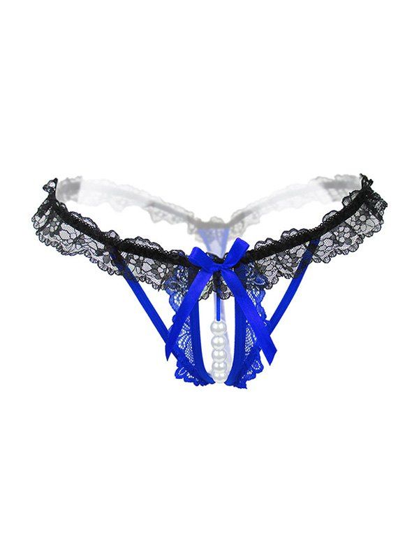 

Bowknot Beading Low Waist Lace Briefs, Blue