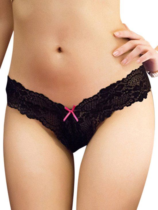 

Bowknot Sheer Lace Briefs, Black