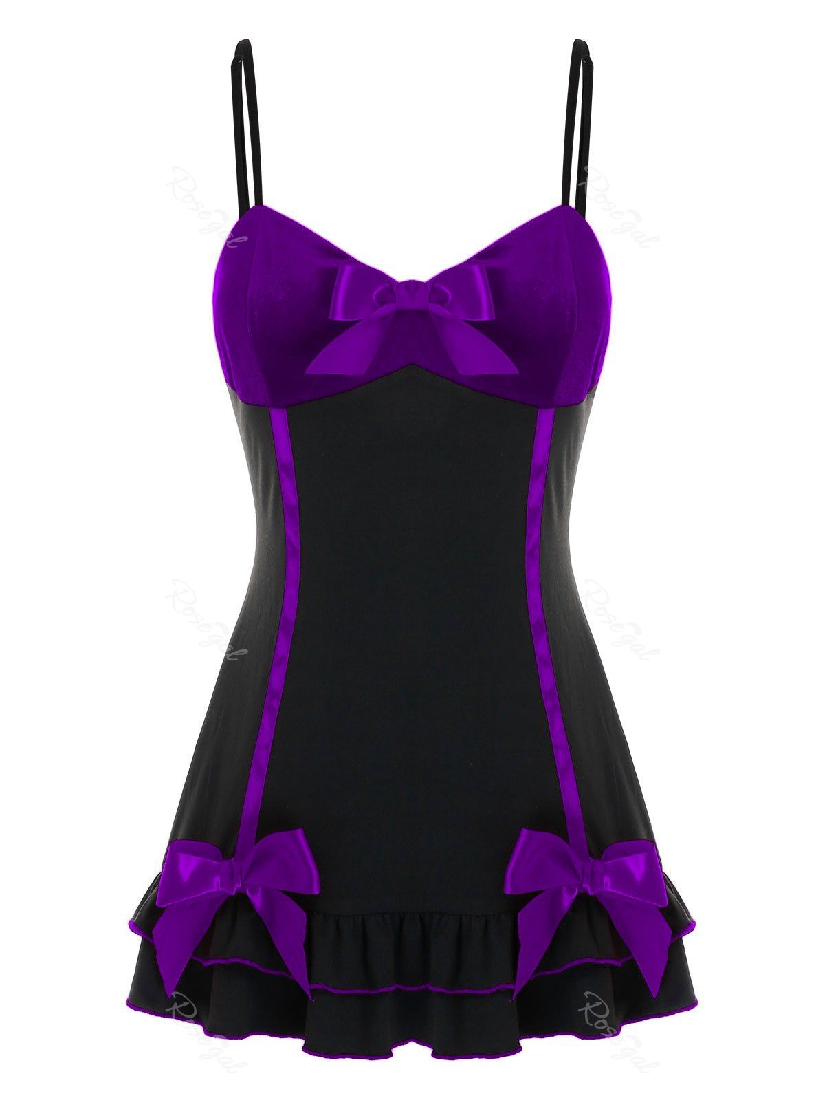 

Plus Size Flounce Bowknot Lingerie Babydoll Set, Purple iris