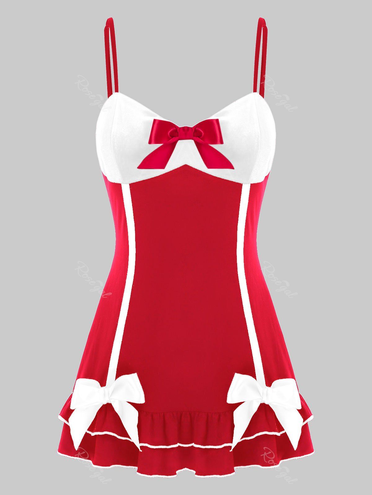 

Plus Size Flounce Bowknot Lingerie Babydoll Set, Ruby red