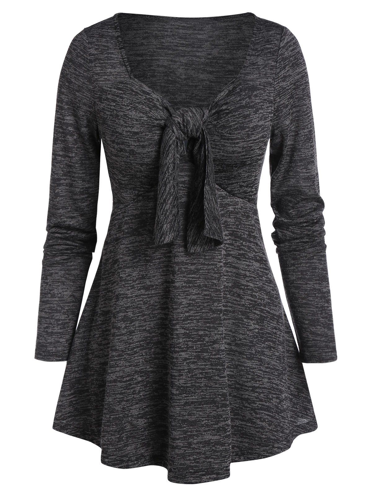 

Knot Sweetheart Neck Long Sleeve Top, Black