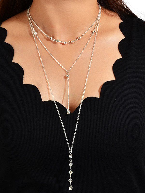 

Brief Chain Rhinestone Multilayered Necklace, Silver