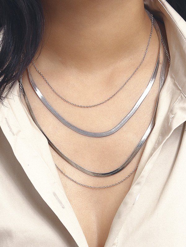 

Brief Herringbone Chain Layered Necklace, Silver