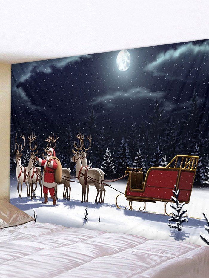 

Christmas Night Elk Sleigh Print Tapestry Wall Hanging Art Decoration, Multi