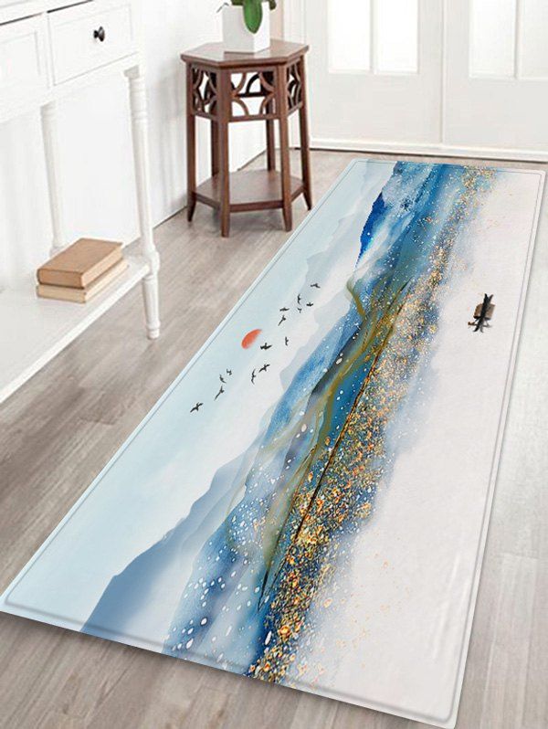 

Ink Mountain River Pattern Water Absorption Area Rug, Multi-a