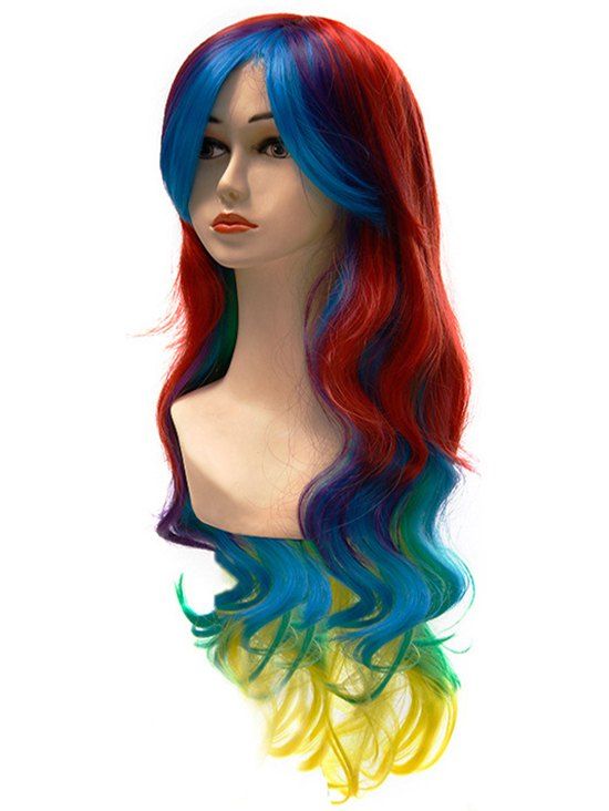 

Cosplay Synthetic Party Side Bang Long Wavy Wig, Lava red