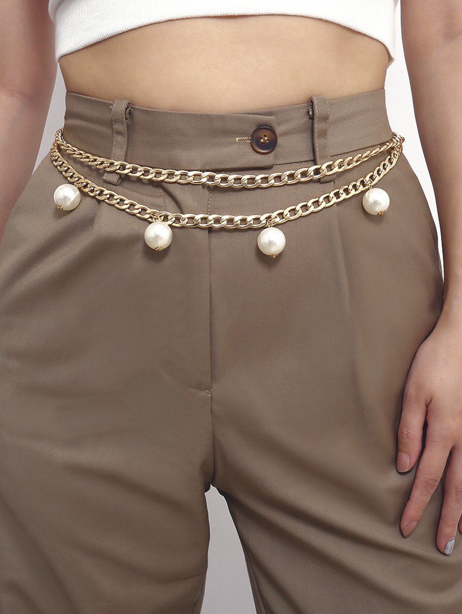 

Artificial Pearl Layered Waist Chain, Gold