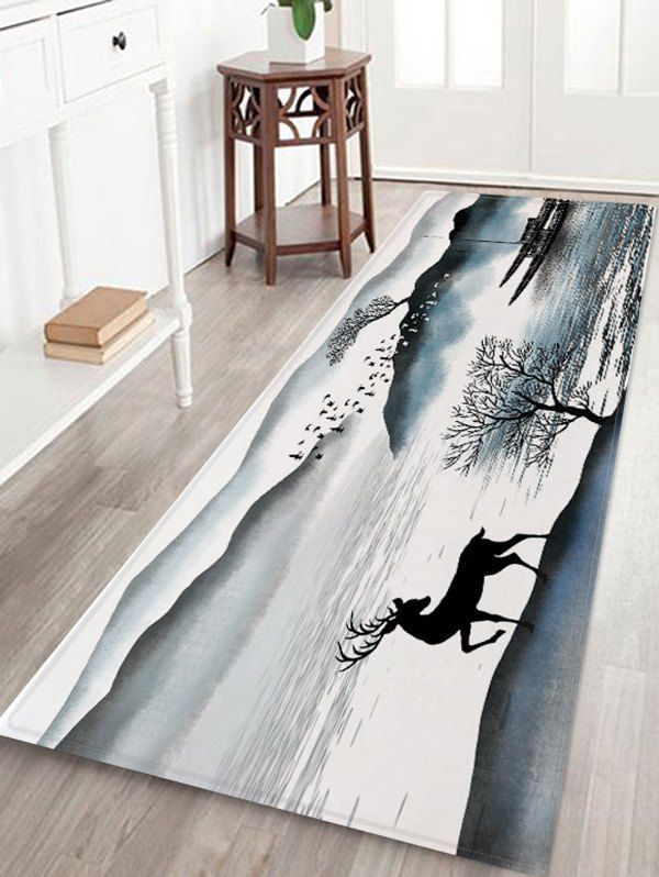 

Mountains River Elk Pattern Water Absorption Area Rug, Multi-a