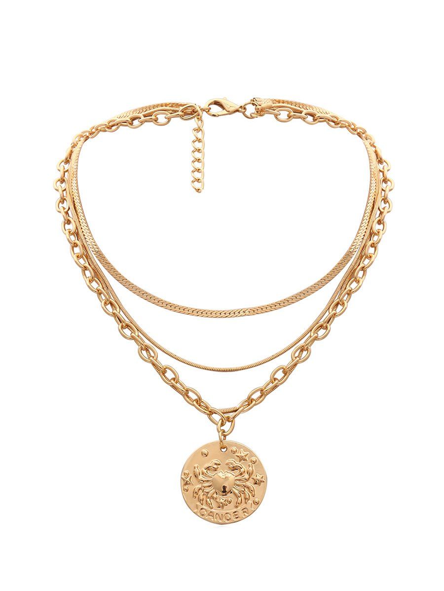 

Pendant Engraved Crab Multilayered Necklace, Gold