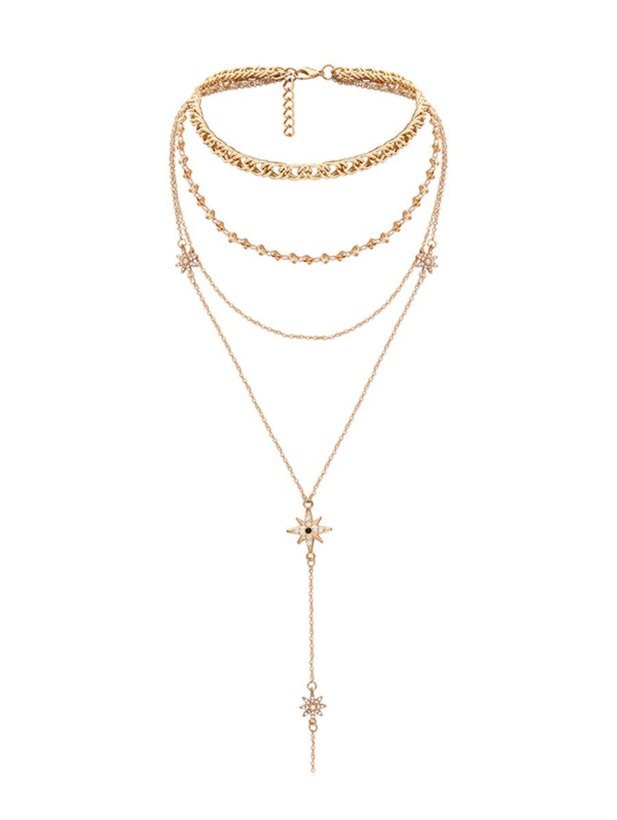 

Rhinestone Star Pendant Multilayered Necklace, Gold