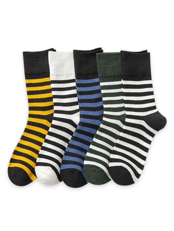 

5Pairs Sports Striped Print Socks Set, Multi-a