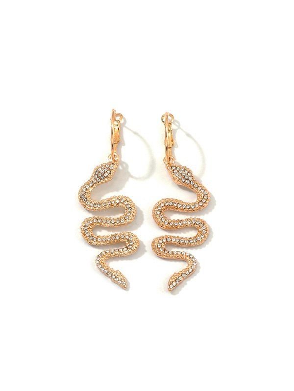 

Full Rhinestone Snake Clip Earrings, Gold