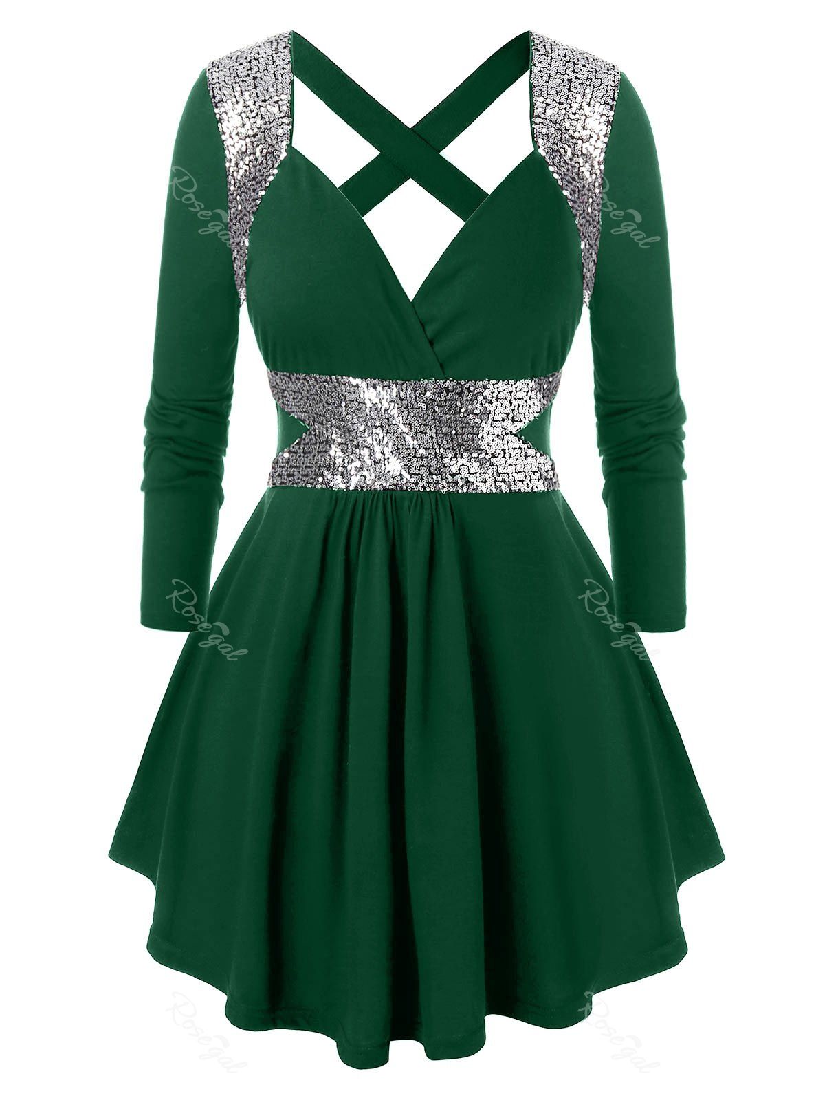 

Plus Size Crisscross Sequins Peplum T Shirt, Medium sea green