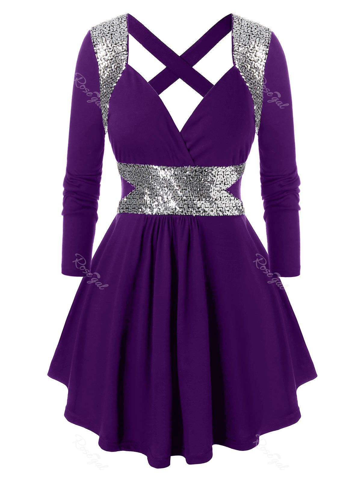 

Plus Size Crisscross Sequins Peplum T Shirt, Purple iris