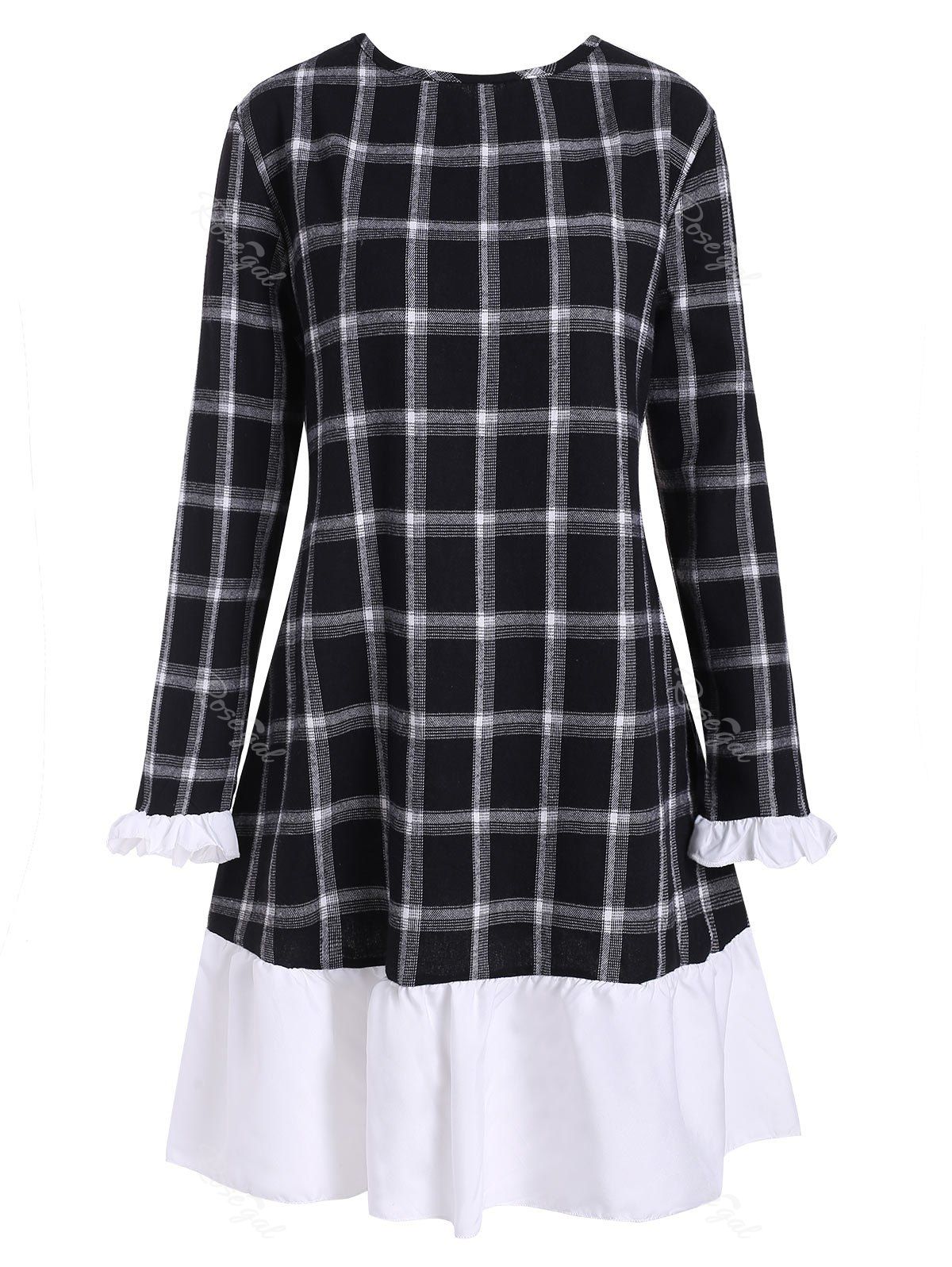 

Plus Size Plaid Flounce Long Tunic Tee, Black