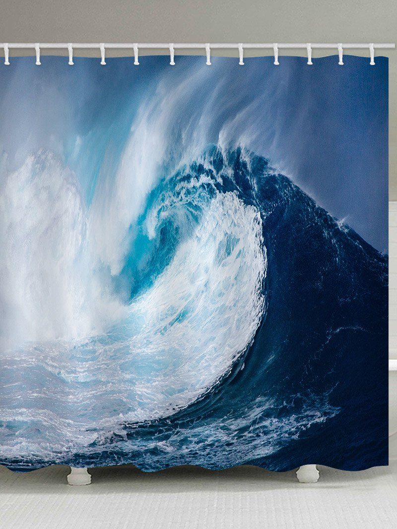 

Sea Wave Pattern Waterproof Bathroom Shower Curtain, Multi