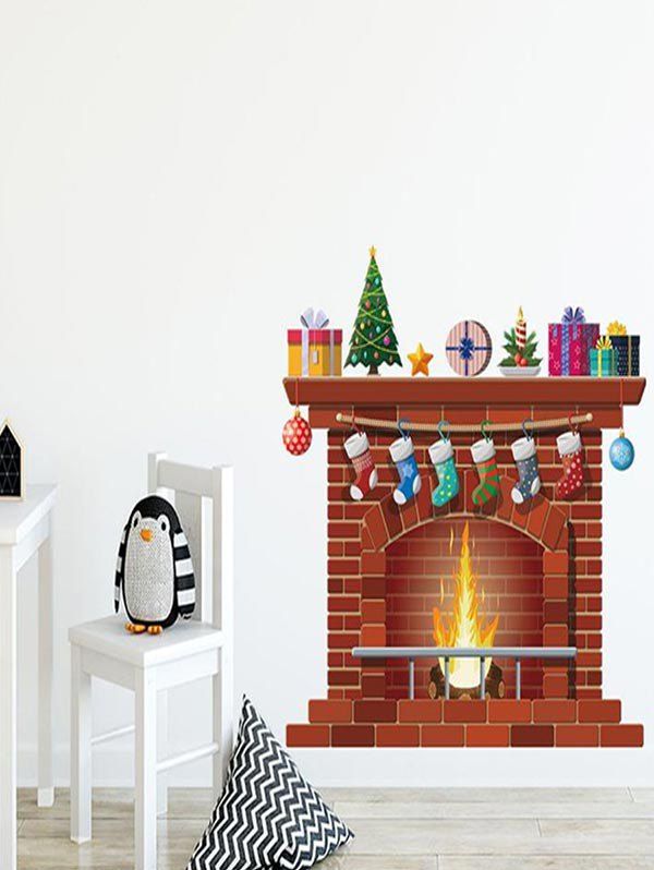 

Christmas Fireplace Gifts Print Decorative Wall Art Stickers, Multi-a