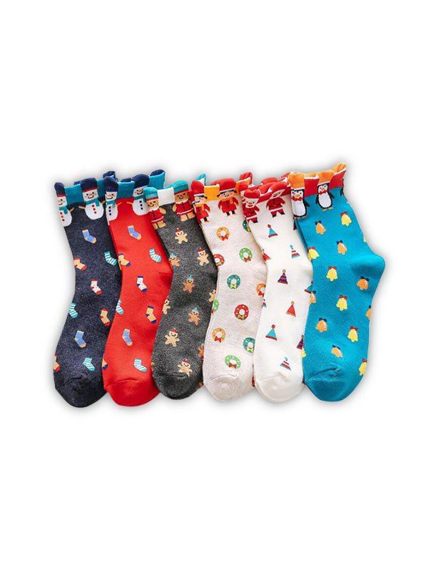 

6Pairs Christmas Snowman Santa Penguin Pattern Socks Set, Multi-a
