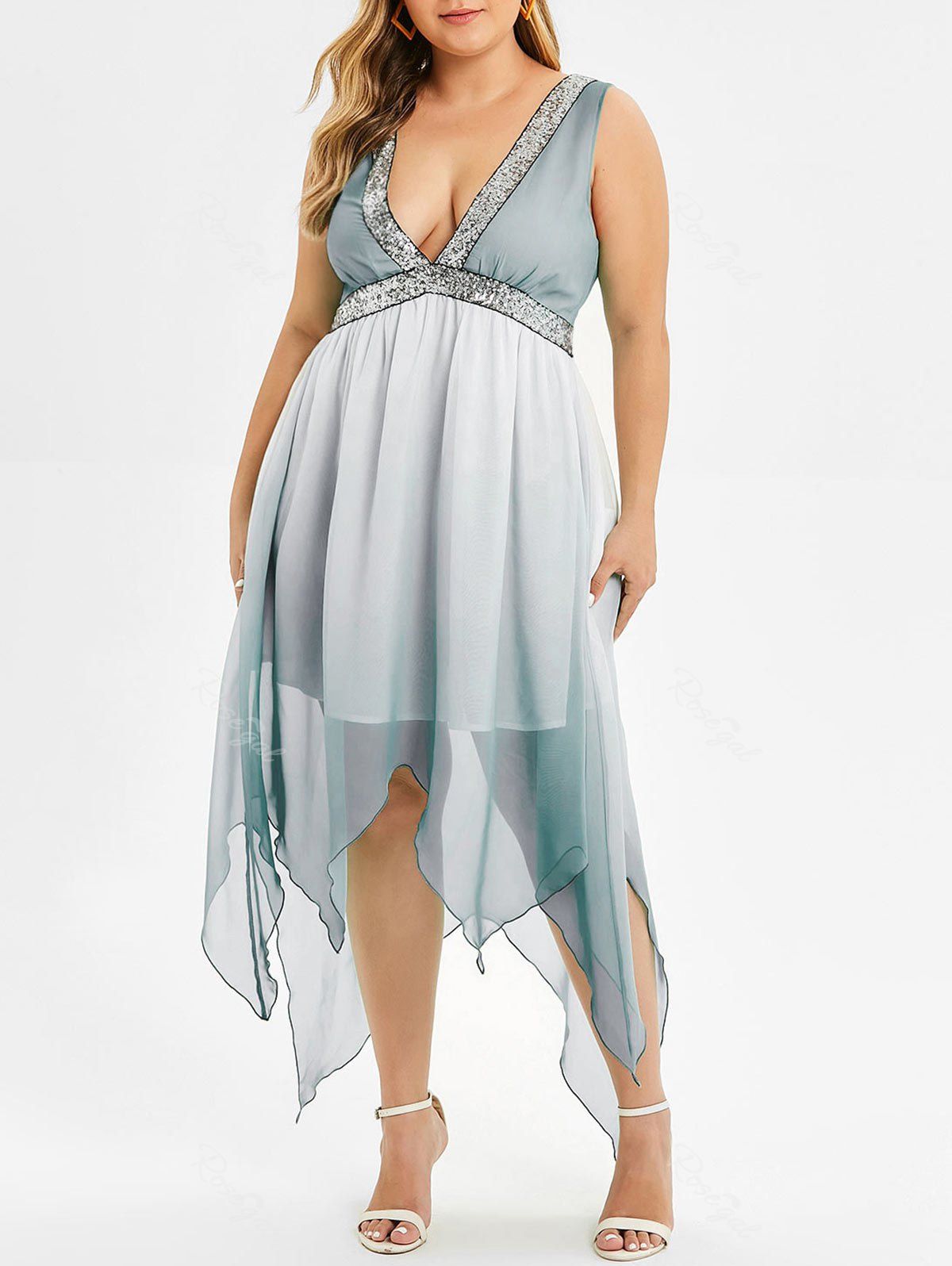 Fancy Plus Size Sequin Ombre Color Midi Dress  