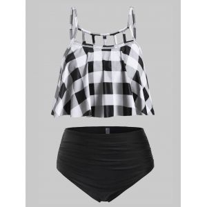 

Plus Size Plaid Ladder Cut Tankini Swimsuit, Black