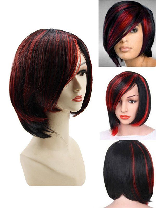 

Side Bang Short Colormix Straight Capless Synthetic Wig, Chestnut red