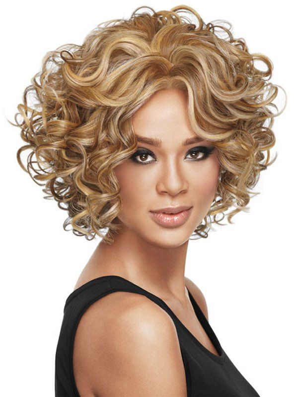 

Short Oblique Bang Colormix Shaggy Curly Synthetic Wig, Caramel