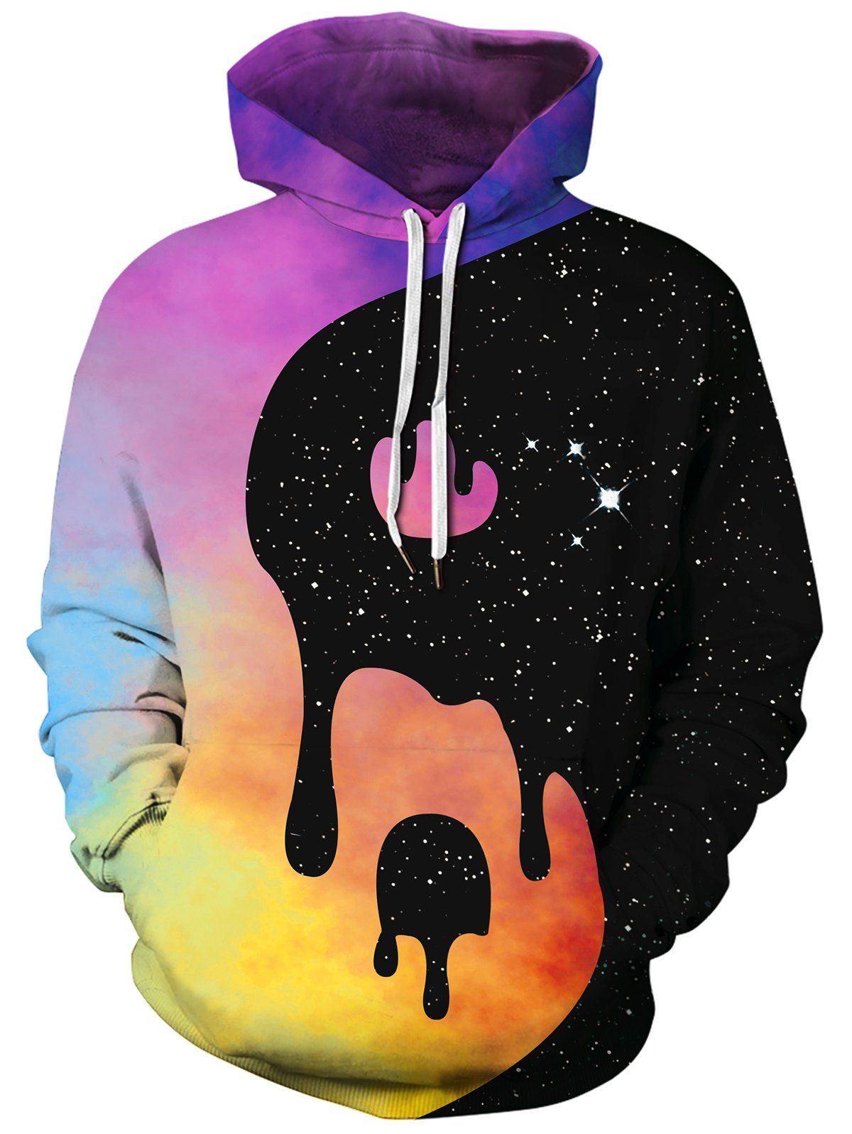 

Contrast Color Space Print Pocket Hoodie, Multi