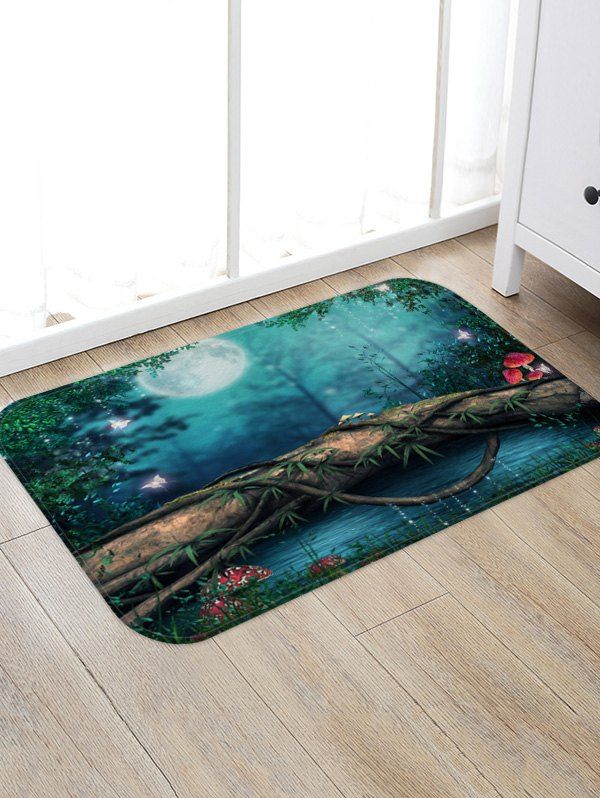 

Moon Night Forest River Pattern Water Absorption Area Rug, Multi-a