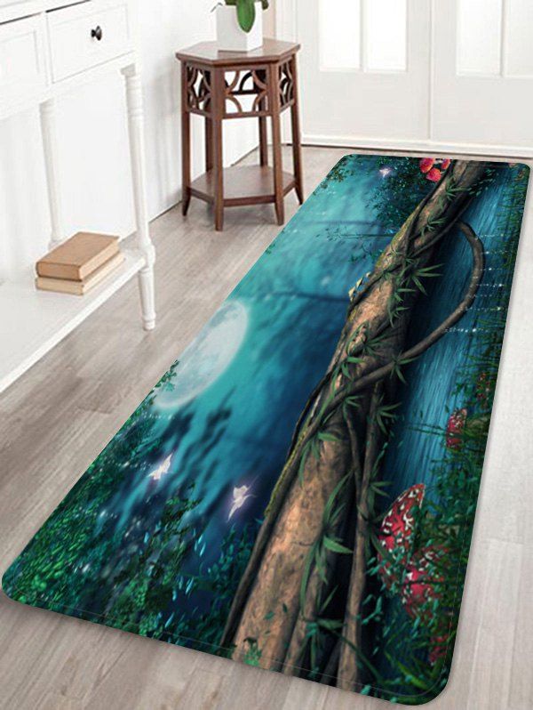 

Moon Night Forest River Pattern Water Absorption Area Rug, Multi-a