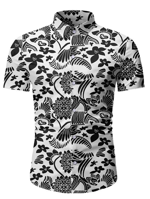

Floral Pattern Button Short Sleeves Shirt, White
