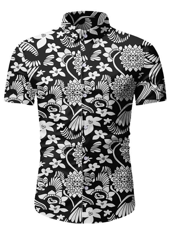 

Floral Pattern Button Short Sleeves Shirt, Black