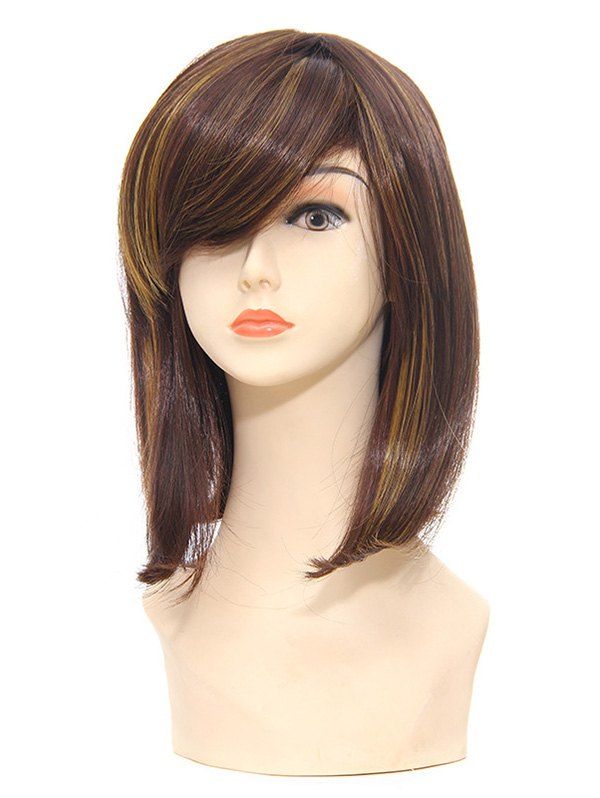 

Short Full Bang Bob Straight Synthetic Wig, Deep brown