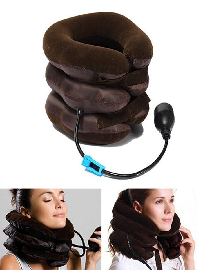 

3 Layers Portable Inflatable Neck Massager Neck Pillow for Cervical Spine, Deep brown