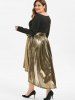 Long Sleeve Gilded Shiny High Low Plus Size Surplice Dress -  