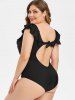 Plus Size 1950s Flounce Ruched Low Back Tied Plunge Swimsuit -  