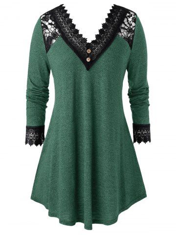 Plus Size Crochet Panel A Line Long Sleeve Tunic Tee from rosegal rosegal Plus Size Crochet Panel A Line Long Sleeve Tunic Tee