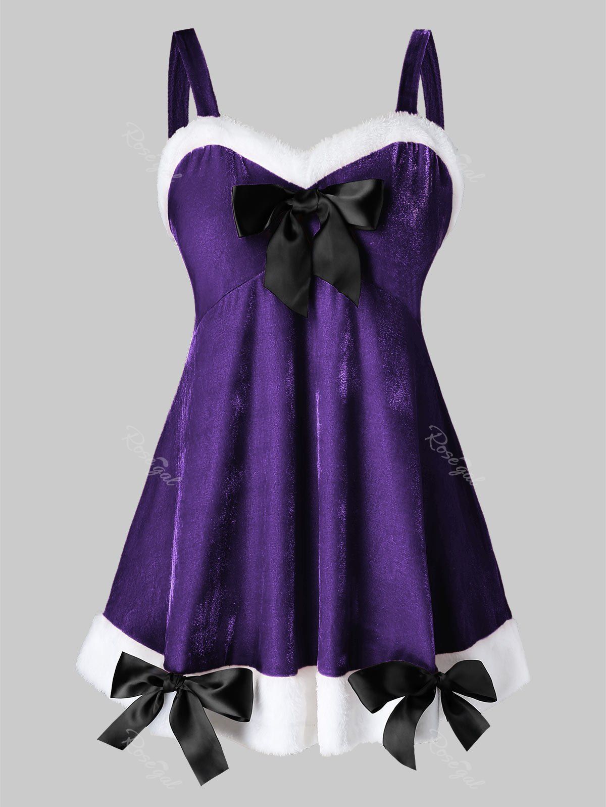 

Plus Size Bowknot Velvet Costume Lingerie Tank Top, Purple iris
