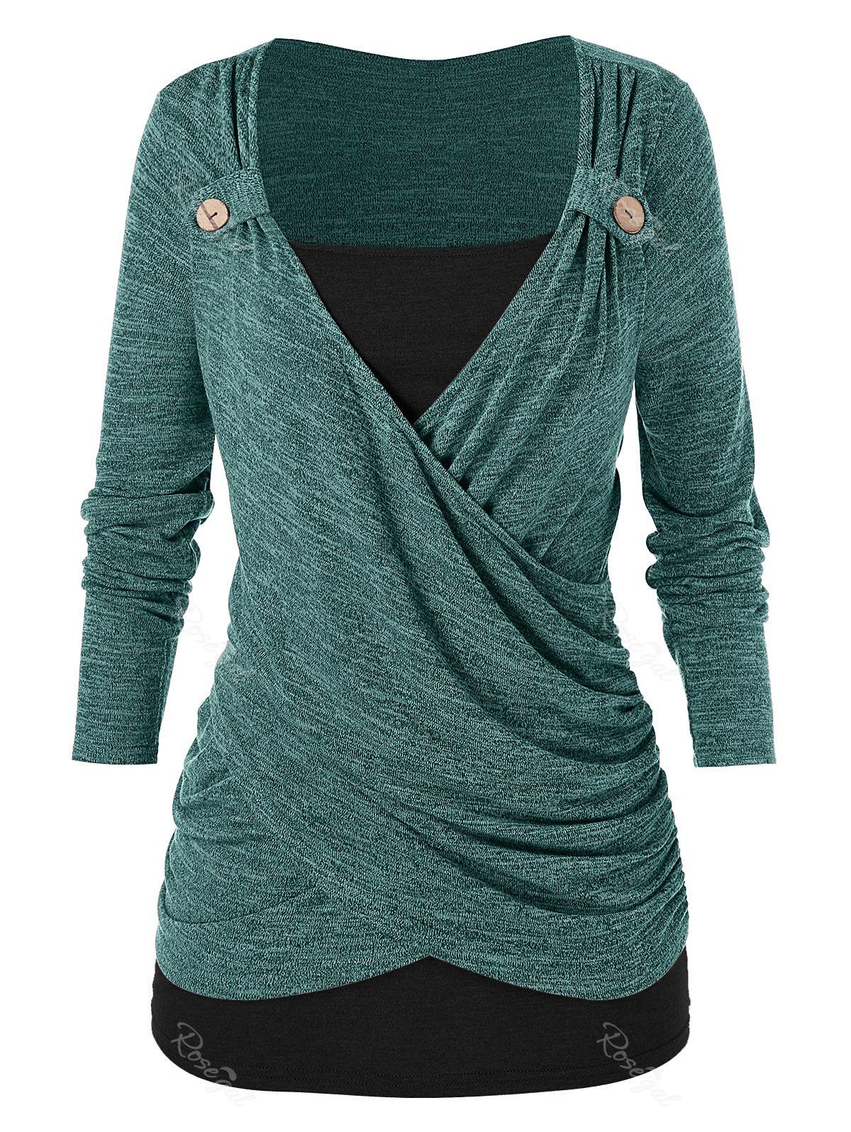 

Plus Size Ruched Cross Front T Shirt, Dark green