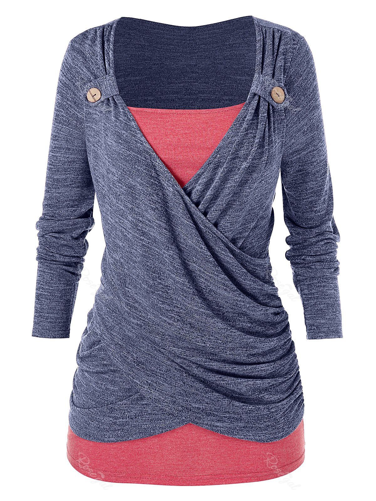 

Plus Size Ruched Cross Front T Shirt, Lapis blue