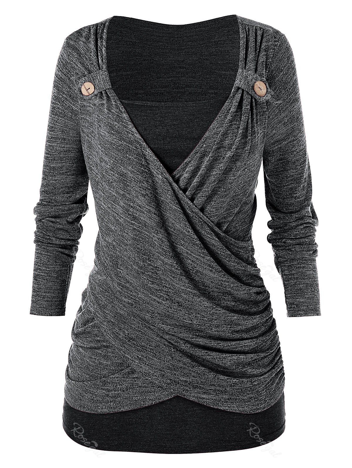 

Plus Size Ruched Cross Front T Shirt, Dark slate grey